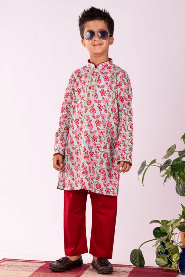 Boys' Multicolour And White Kurta Pyjama Set