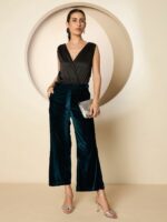 Antheaa Women Smart Straight Fit Velvet Trousers