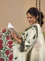 Bhama Couture Jennifer Winget Floral Pure Cotton Anarkali Kurta With Palazzos & Dupatta - Image 7