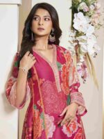 Bhama Couture Jennifer Winget Printed Chanderi Silk Anarkali Kurta With Palazzos & Dupatta - Image 2