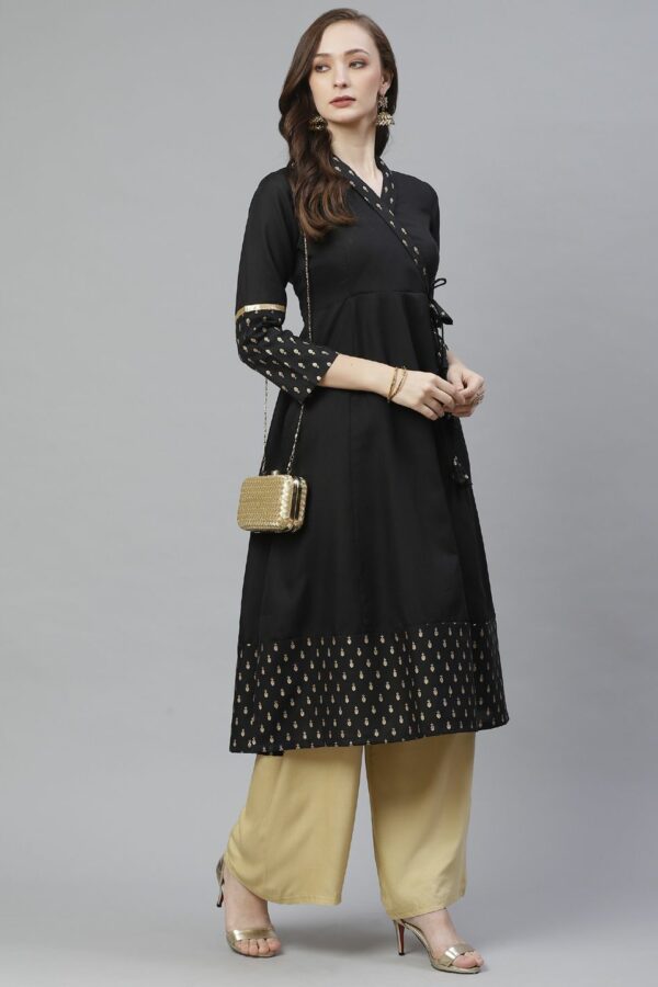 Bhama Couture Women Black & Golden Ethnic Print Anarkali Kurta