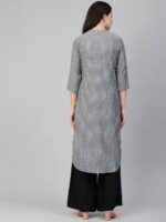 Bhama Couture Women Charcoal Grey & White Self-Striped Straight Kurta - Image 5
