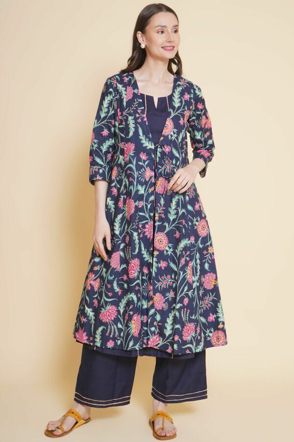 Bhama Couture Women Floral Printed Panelled Kurta with Palazzos