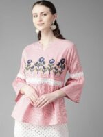 Bhama Couture Women Red & White Striped A-Line Top