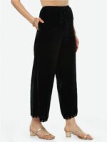 Biba Women Black Solid Wide Leg Velvet Ethnic Palazzos - Image 2