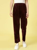 Clora Creation Women Straight Fit Mid-Rise Velvet Trouser