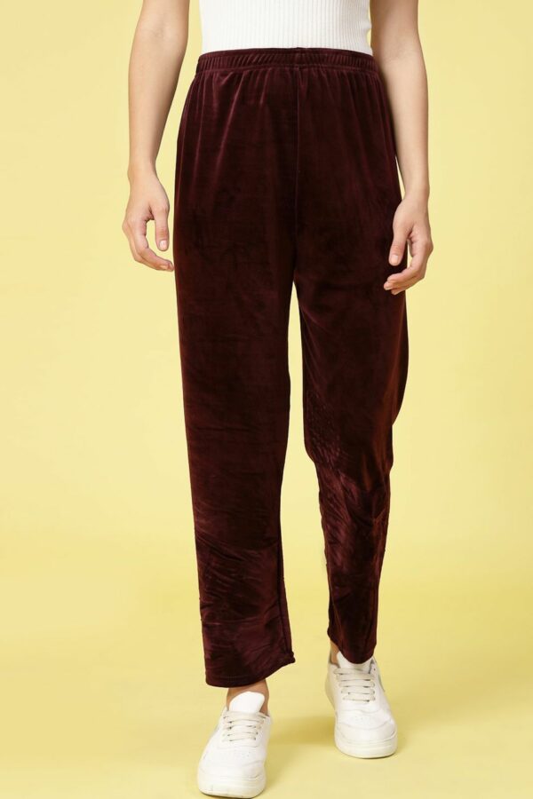 Clora Creation Women Straight Fit Mid-Rise Velvet Trouser