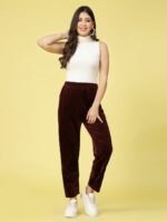 Clora Creation Women Straight Fit Mid-Rise Velvet Trouser - Image 5