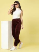 Clora Creation Women Straight Fit Mid-Rise Velvet Trouser - Image 6
