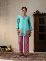House of Chikankari Floral Embroidered Round Neck Thread Work Straight Woollen Kurti