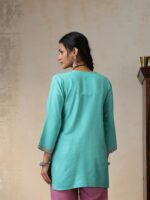 House of Chikankari Floral Embroidered Round Neck Thread Work Straight Woollen Kurti - Image 6