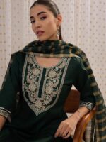 Indo Era Floral Embroidered Round Neck Straight Kurta with Palazzos & Dupatta - Image 2