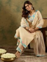 Indo Era Floral Embroidered Thread Work Kurta With Trousers & Dupatta - Image 7