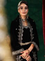 Libas Straight Velvet Thread Work Kurta with Trousers & Dupatta