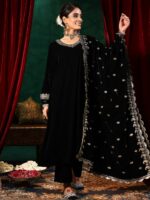 Libas Straight Velvet Thread Work Kurta with Trousers & Dupatta - Image 2