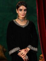 Libas Straight Velvet Thread Work Kurta with Trousers & Dupatta - Image 3