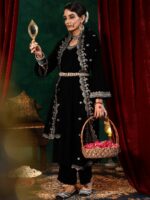 Libas Straight Velvet Thread Work Kurta with Trousers & Dupatta - Image 6