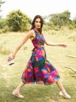 MABISH by Sonal Jain Floral Print V-neck Georgette Fit & Flare Dress - Image 5