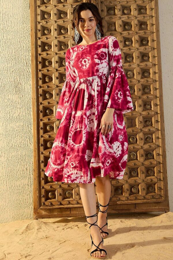 MABISH by Sonal Jain Print Bell Sleeve Fit & Flare Dress