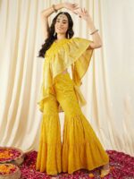 MABISH by Sonal Jain Printed Crop Top & Sharara With Frilled Dupatta