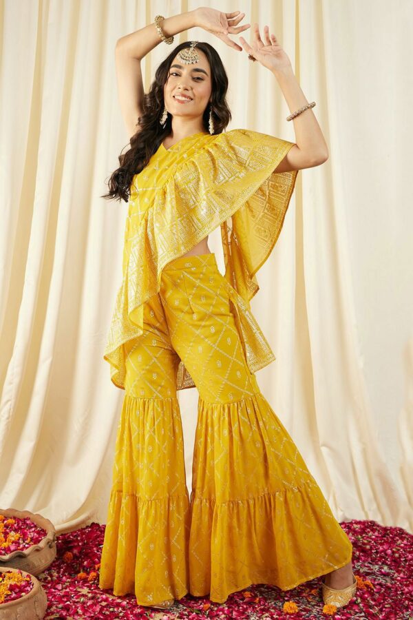 MABISH by Sonal Jain Printed Crop Top & Sharara With Frilled Dupatta