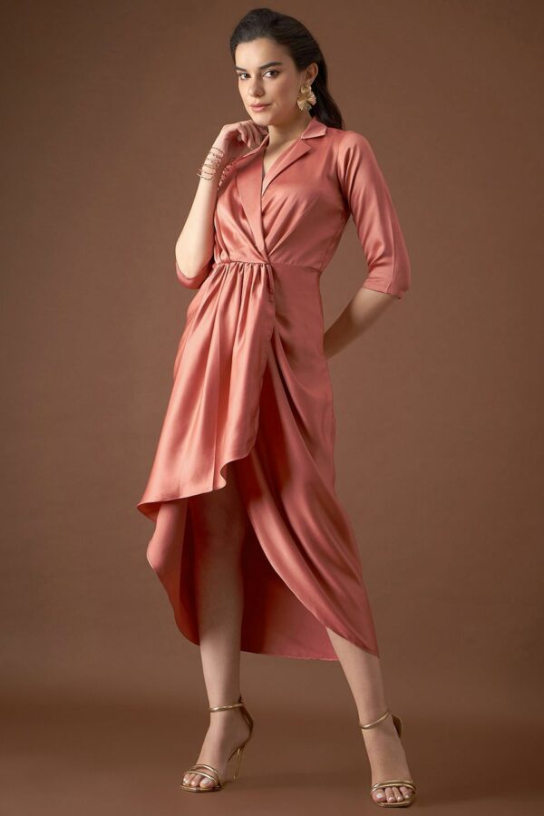 MABISH by Sonal Jain Satin Shirt Collar Wrap Midi Dress