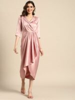 MABISH by Sonal Jain Satin Shirt Collar Wrap Midi Dress