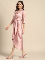 MABISH by Sonal Jain Satin Shirt Collar Wrap Midi Dress - Image 3
