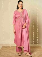 MEESAN Women Embroidered Empire Sequinned Velvet Kurta with Trousers & With Dupatta