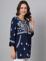 PARAMOUNT CHIKAN Ethnic Motifs Chikankari Embroidered A Line Kurti - Image 3