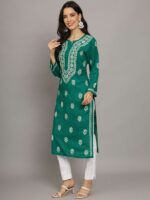 PARAMOUNT CHIKAN Ethnic Motifs Embroidered Chikankari Cotton Straight Kurta - Image 3