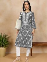PARAMOUNT CHIKAN Ethnic Motifs Embroidered Chikankari Cotton Straight Kurta - Image 6