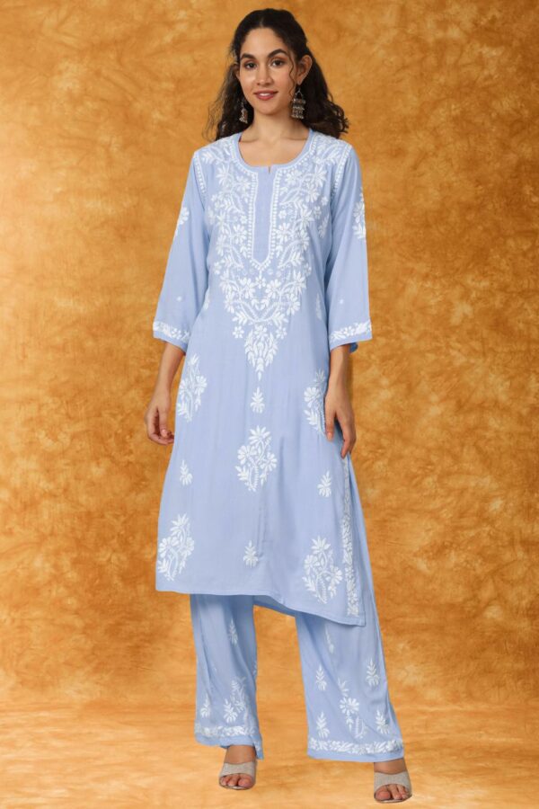 PARAMOUNT CHIKAN Women Ethnic Motifs Embroidered Regular Chikankari Kurta with Palazzos
