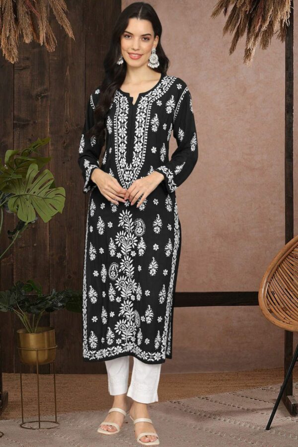 PARAMOUNT CHIKANEthnic Motifs Embroidered Chikankari Straight Kurta