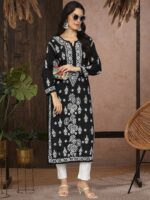 PARAMOUNT CHIKANEthnic Motifs Embroidered Chikankari Straight Kurta - Image 5