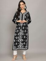 PARAMOUNT CHIKANEthnic Motifs Embroidered Chikankari Straight Kurta - Image 6