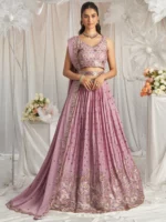 Rosegold - Golden Dull-Bright Sequin,Golden-Sliver Threaded Embroidered Georgette Semi-Stitched Lehenga choli