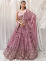 Rosegold - Golden Dull-Bright Sequin,Golden-Sliver Threaded Embroidered Georgette Semi-Stitched Lehenga choli - Image 5
