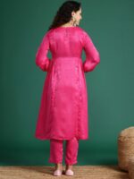 Sangria Sheen Finish Sequin Embellished Velvet A-Line Kurta Set - Image 5