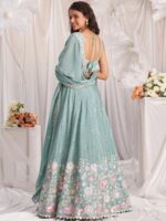 Seagreen - Multi-Color Thread,Sequin Heavy Embroidered Pastel Color Chiffon Semi-Stitched Lehenga - Image 2