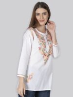 Seva Chikan Ethnic Motifs Embroidered Chikankari Handloom Chikankari Kurti - Image 3