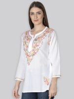 Seva Chikan Ethnic Motifs Embroidered Chikankari Handloom Chikankari Kurti - Image 4