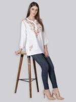 Seva Chikan Ethnic Motifs Embroidered Chikankari Handloom Chikankari Kurti - Image 7