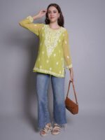Seva Chikan Ethnic Motifs Embroidered Chikankari Kurti & Slip - Image 6