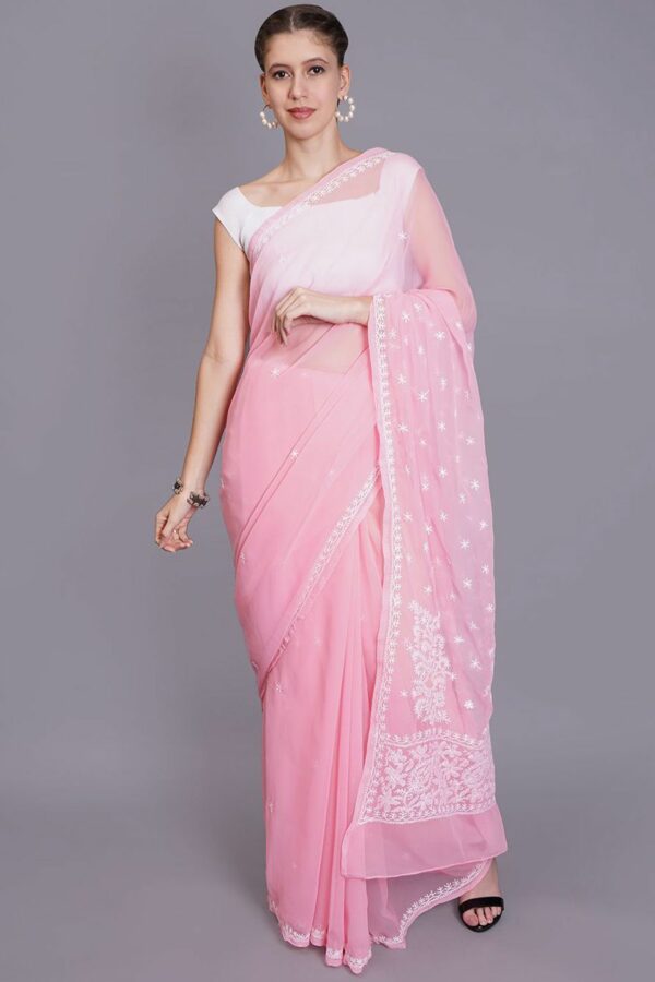 Seva Chikan Ethnic Motifs Embroidered Chikankari Saree