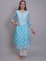 Seva Chikan Women Ethnic Motifs Embroidered Chikankari Handloom Georgette Kurta