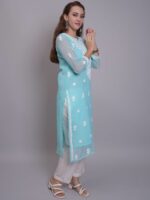 Seva Chikan Women Ethnic Motifs Embroidered Chikankari Handloom Georgette Kurta - Image 3