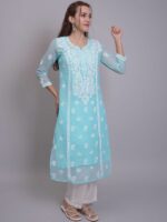 Seva Chikan Women Ethnic Motifs Embroidered Chikankari Handloom Georgette Kurta - Image 3