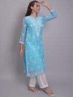 Seva Chikan Women Ethnic Motifs Embroidered Chikankari Handloom Georgette Kurta - Image 3