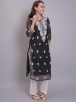 Seva Chikan Women Ethnic Motifs Embroidered Chikankari Handloom Georgette Kurta - Image 3